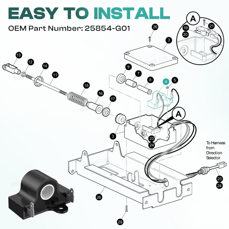 Drive-up حساس دواسة الوقود الاستقرائي لعربة الجولف Drive-up لطراز EZGO TXT 1994 وما بعده DCS PDS للطرازات الكهربائية OEM 25854G01 25854-G01 - Image 4